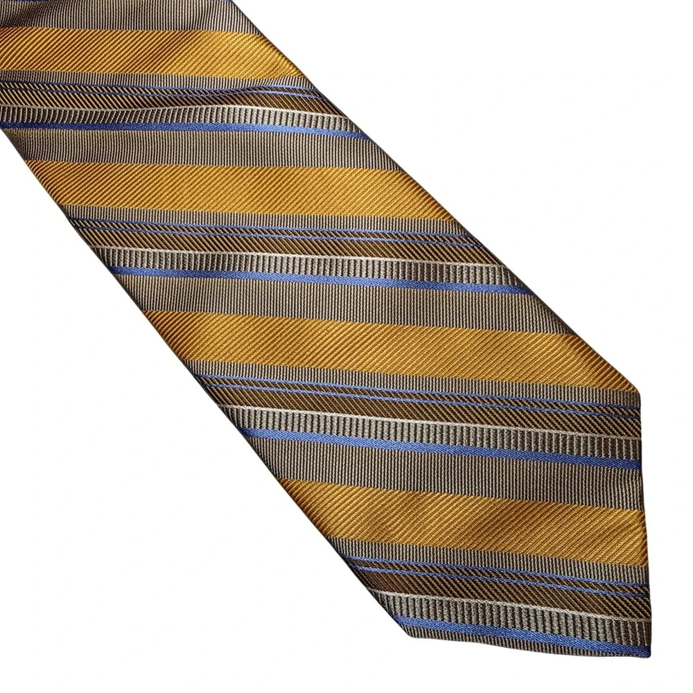 Robert‎ Talbott Hassis Mens Silk Necktie Gold Blue Stripe Luxury Designer Tie